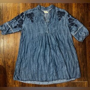 Navy Embroidered Tunic Top